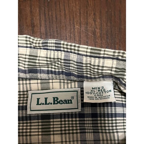 L.L. Bean Plaid Button Down Shirt Blue Green Cream Casual Professional Men's XL - Picture 4 of 6